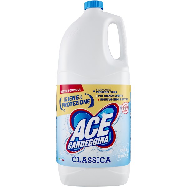 Ace Candeggina 5L Classica – Candeggina per Uso Domestico con Potere Sbiancante